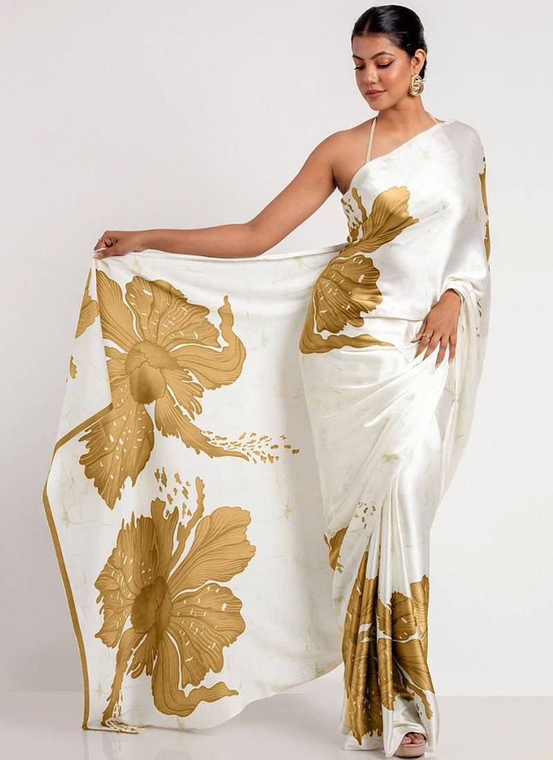 Mustard original japan devsena satin saree japan satin digital print blouse