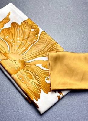 Mustard original japan satin saree with digital print blouse 3