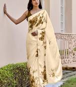 Cream original japan devsena satin saree japan satin digital print blouse