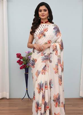  silk blend digital printed saree with swarovski diamond work & blouse piece 2
