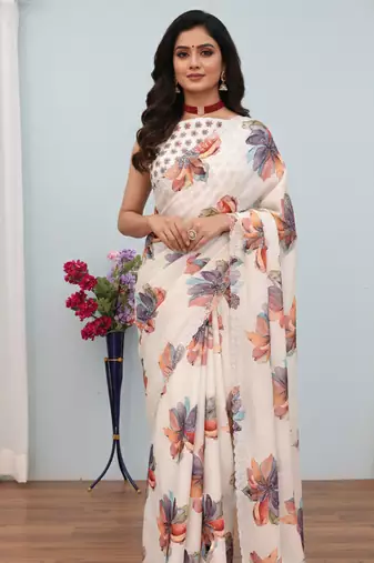  silk blend digital printed saree with swarovski diamond work & blouse piece