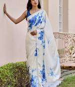 White original japan devsena satin saree japan satin digital print blouse