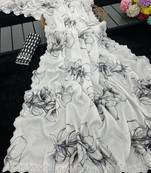 white silk blend digital printed saree with swarovski diamond work & blouse piece