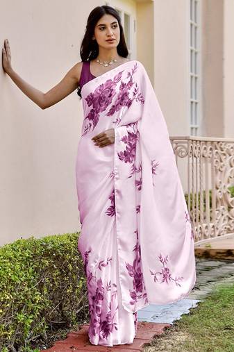 Baby pink original japan devsena satin saree japan satin digital print blouse