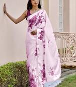 Baby pink original japan devsena satin saree japan satin digital print blouse