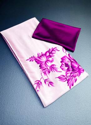 Baby pink original japan satin saree with digital print blouse 2