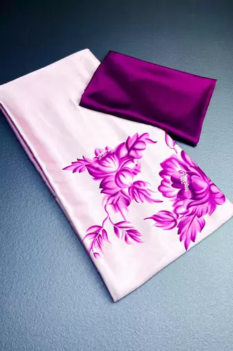Baby pink original japan satin saree with digital print blouse