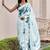 Aqua blue original japan devsena satin saree japan satin digital print blouse