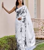 Light grey original japan devsena satin saree japan satin digital print blouse