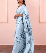 Aqua blue original japan devsena satin saree japan satin digital print blouse