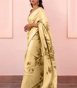Cream original japan devsena satin saree japan satin digital print blouse