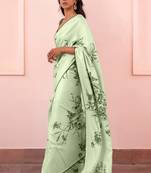 Sea green original japan devsena satin saree japan satin digital print blouse