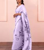 Light lavender original japan devsena satin saree japan satin digital print blouse