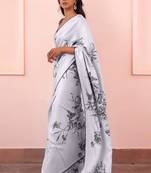 Light grey original japan devsena satin saree japan satin digital print blouse