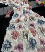 white silk blend digital printed saree with swarovski diamond work & blouse piece