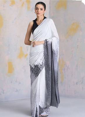 Multicolor original japan satin saree with digital print blouse 1
