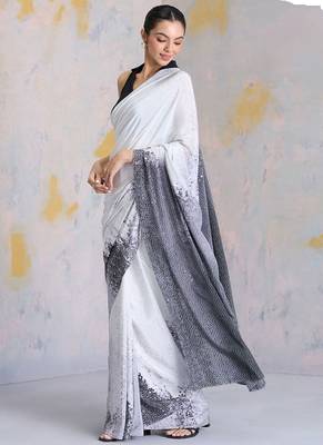 Multicolor original japan satin saree with digital print blouse 2