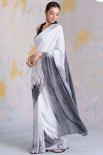 Multicolor original japan satin saree with digital print blouse