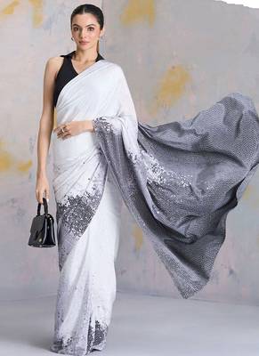 Multicolor original japan satin saree with digital print blouse 3