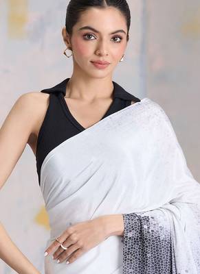 Multicolor original japan satin saree with digital print blouse 5