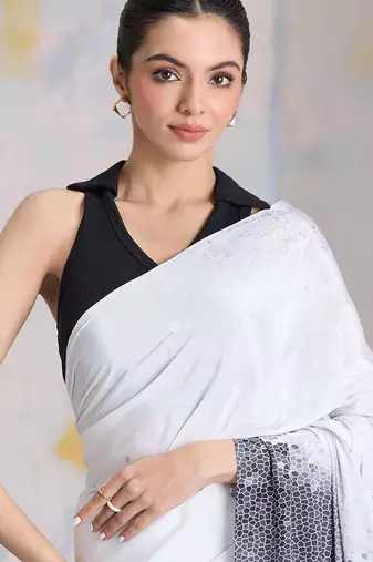 Multicolor original japan satin saree with digital print blouse