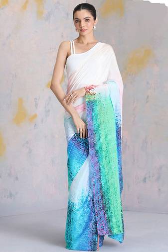 Multicolor original japan devsena satin saree japan satin digital print blouse