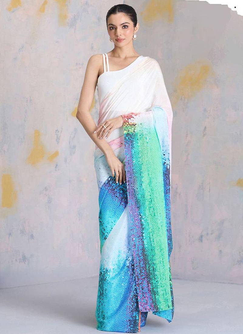 Multicolor original japan devsena satin saree japan satin digital print blouse