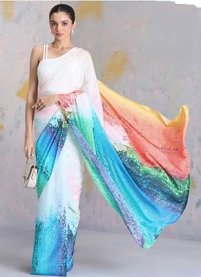 Multicolor original japan satin saree with digital print blouse 2