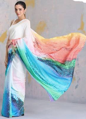 Multicolor original japan satin saree with digital print blouse 3