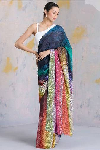 Multicolor original japan devsena satin saree japan satin digital print blouse