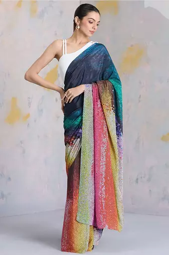 Multicolor original japan devsena satin saree japan satin digital print blouse