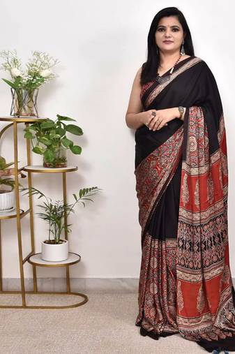 Black original japan devsena satin saree japan satin digital print blouse