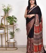 Black original japan devsena satin saree japan satin digital print blouse