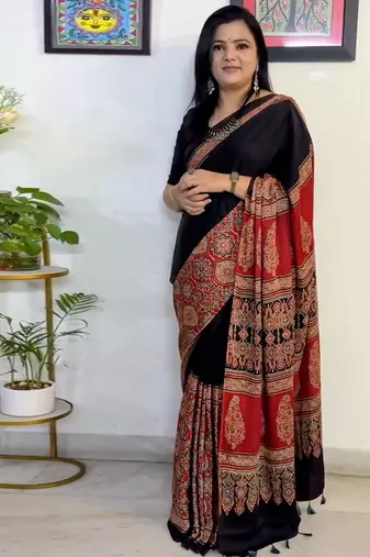 Black original japan satin saree with digital print blouse