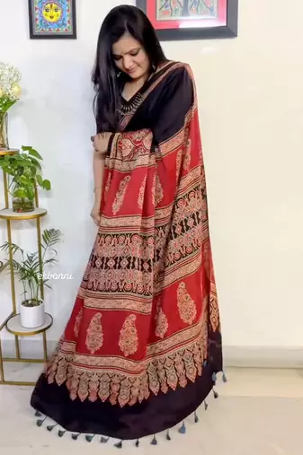 Black original japan satin saree with digital print blouse
