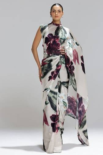 Multicolor original japan devsena satin saree japan satin digital print blouse