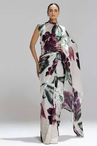 Multicolor original japan devsena satin saree japan satin digital print blouse