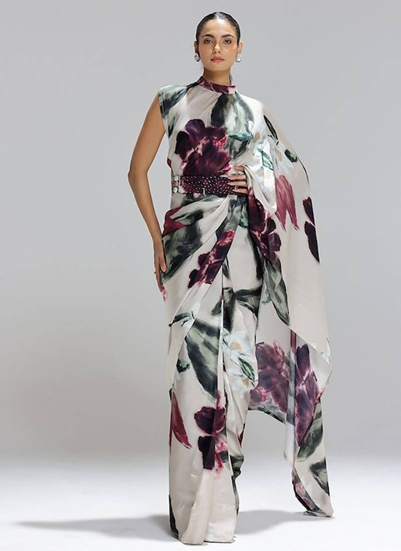 Multicolor original japan devsena satin saree japan satin digital print blouse