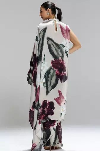 Multicolor original japan satin saree with digital print blouse