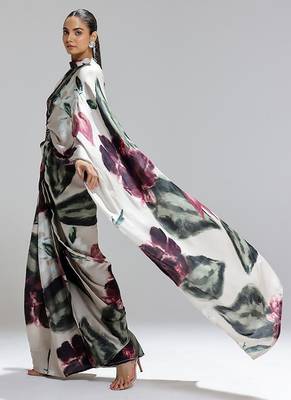 Multicolor original japan satin saree with digital print blouse 3