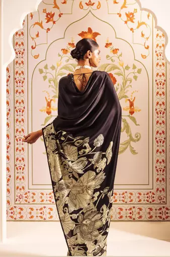 Black original japan satin saree with digital print blouse