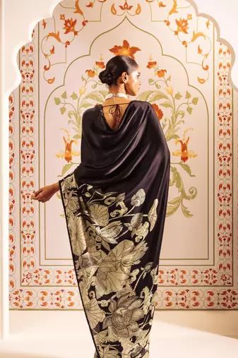 Black original japan satin saree with digital print blouse