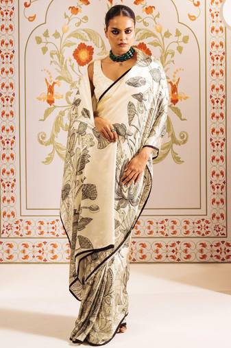 Off white original japan devsena satin saree japan satin digital print blouse