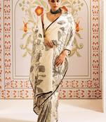 Off white original japan devsena satin saree japan satin digital print blouse