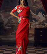 Red original japan devsena satin saree japan satin digital print blouse