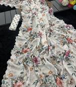 white silk blend digital printed saree with swarovski diamond work & blouse piece