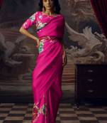 Magenta original japan devsena satin saree japan satin digital print blouse