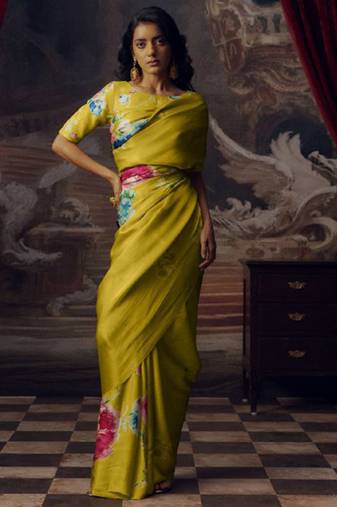 Olive original japan devsena satin saree japan satin digital print blouse