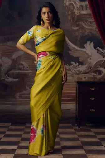 Olive original japan devsena satin saree japan satin digital print blouse