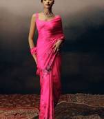 Magenta original japan devsena satin saree japan satin digital print blouse